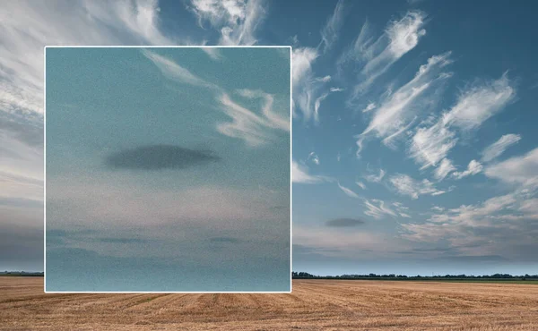 Ufo Statek Kosmiczny Niebie Obcy Ekranie Kamery Zewnątrz Przyrodzie Lub — Zdjęcie stockowe