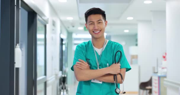 Medico Viso Uomo Asiatico Medico Con Stetoscopio Benessere Fiducia Servizio — Video Stock