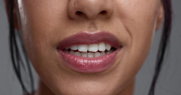 Mujer Boca Primer Plano Estudio Para Bienestar Dental Belleza Cambio — Vídeos de Stock