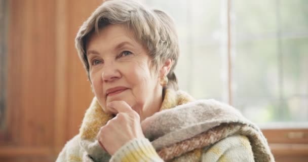 Senior Woman Thinking Remember Memory Home Idea Decision Making Serious — Stock Video