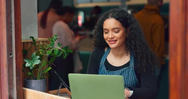 Kafe Girişimci Dizüstü Bilgisayarı Olan Kadın Tablet Çek Bağlantı Daktilo — Stok video