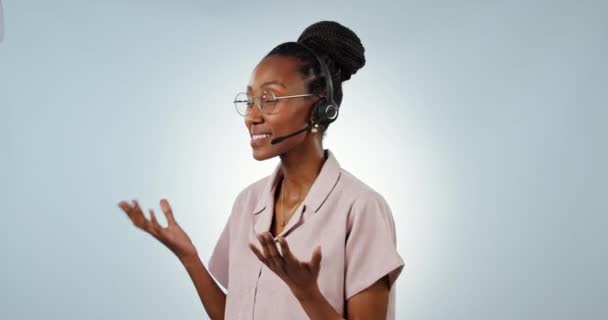 Call Center Atendimento Cliente Suporte Com Uma Mulher Negra Feliz — Vídeo de Stock