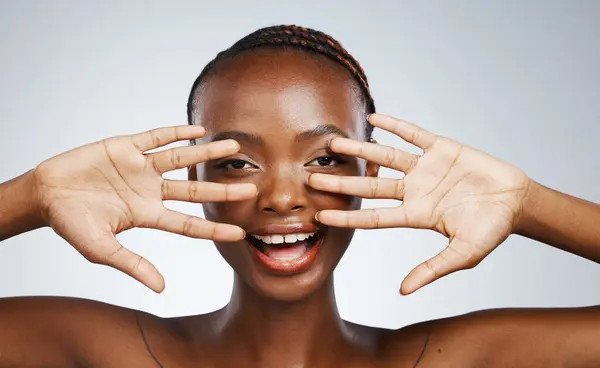 Wellness Hände Und Porträt Einer Schwarzen Frau Für Hautpflege Schönheit — Stockfoto