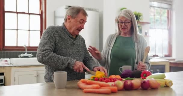 Altes Ehepaar Der Küche Gemeinsames Kochen Mit Gespräch Und Hilfe — Stockvideo