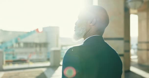Μαύρος Άνθρωπος Ανώτερος Υπαίθρια Και Σκέψης Φιλοδοξία Σταδιοδρομίας Και Επιχειρηματικές — Αρχείο Βίντεο