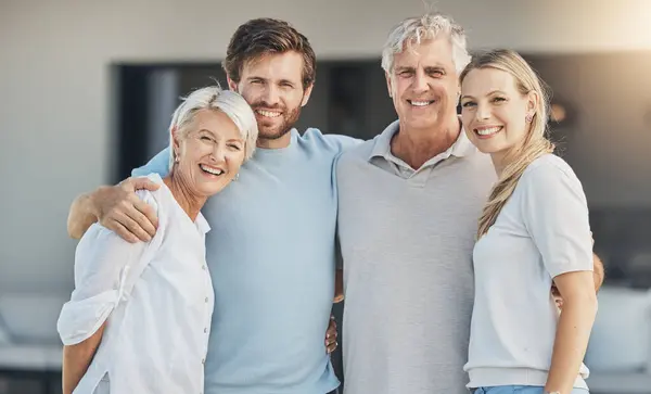 Real estate, senior parents or portrait of happy family with smile in new house, apartment or residence. Retirement, mature mom or father with loan, woman or proud man moving in property investment.