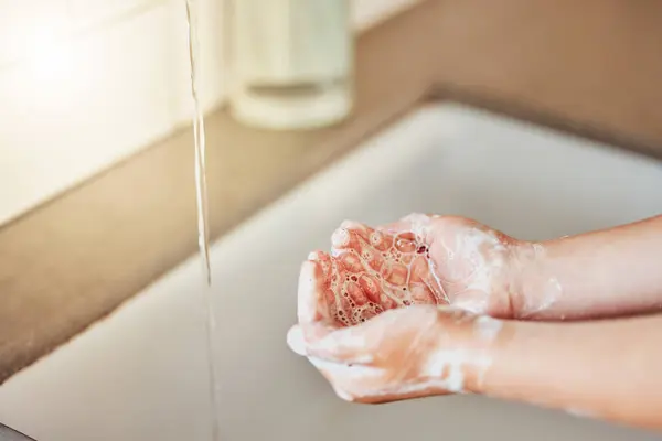 Agua Lavarse Las Manos Niño Con Espuma Para Limpieza Higiene — Foto de Stock