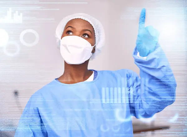 Cirujano Holograma Médico Futurista Presionan Datos Médicos Digitales Para Investigación — Foto de Stock