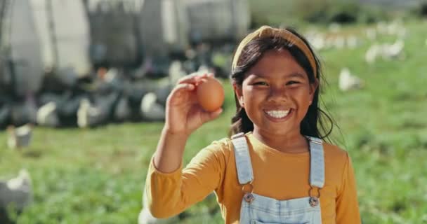 Child Portrait Girl Chicken Farm Egg Agriculture Farming Agro Environment — Stock Video
