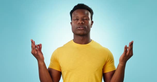 Eller Meditasyon Stüdyoda Nefes Egzersiz Mavi Arka Planda Ruh Sağlığı — Stok video