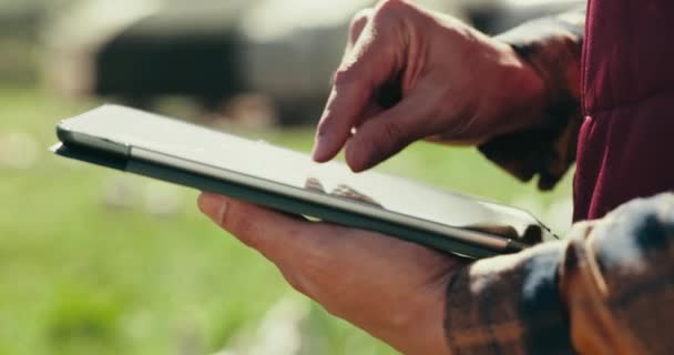 Persona Agricoltore Tablet Pianificare Crescita Dell Agricoltura Raccolta Ricerca Sul — Video Stock