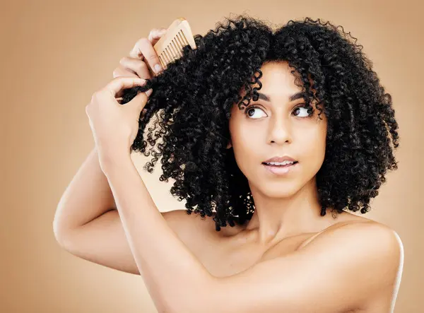 Afro Cepillo Cabello Mujer Estudio Para Belleza Crecimiento Natural Aseo — Foto de Stock