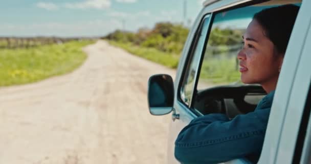 Wycieczka Podróże Kobieta Oknie Van Jazdy Wakacje Wakacje Wsi Natura — Wideo stockowe