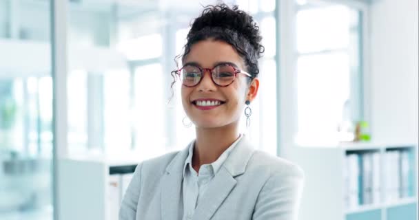 Sorria Cara Mulher Negócios Escritório Com Atitude Positiva Boa Confiante — Vídeo de Stock