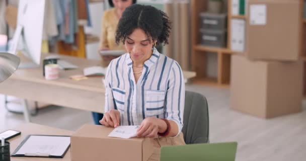 Fashion Designer Woman Boxes Packaging Courier Delivery Customer Label Checklist — Stock Video