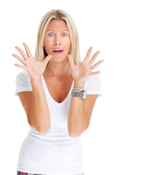 Woman Shocked Scared Studio Alarm Stress Omg News Emoji Terror — Stock Photo, Image