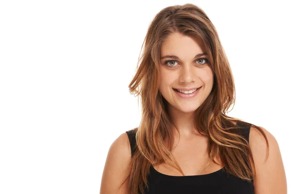 Kobieta Uśmiech Lub Portret Studio Mody Reklama Promocja Marki Lub — Zdjęcie stockowe