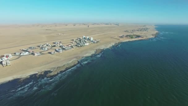 Drone Aéreo Desierto Con Vista Mar Namibia Arena Mar Con — Vídeo de stock