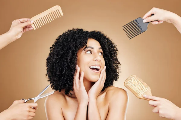 Hair Care Scissor Woman Studio Tools Curly Natural Salon Treatment — Stock Photo, Image