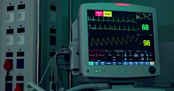 手术室 手术室或心脏科的医院 数字机器或心脏监测器 Icu心血管检查的背景 医疗或专业技术及Ecg检查 — 图库视频影像