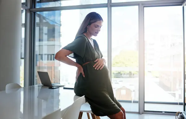 Woman Office Pregnant Stomach Break Relax Breathe Company Workplace Belly — Stock Photo, Image