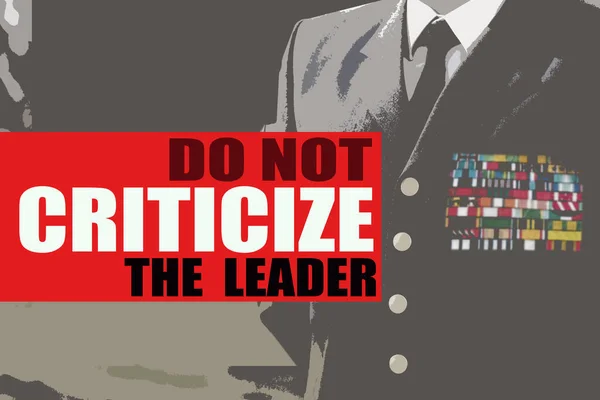Military, propaganda and mind control with a poster of a leader on text for order or authority. Leadership, banner and politics with an army general in command of a brainwashing revolution closeup.