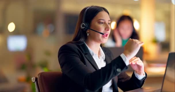 Callcenter Язок Crm Жінка Телефонний Дзвінок Ноутбуком Обслуговування Клієнтів Віртуальний — стокове відео