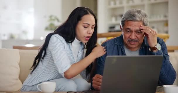 말하기 소식과 아버지와 노트북에 이메일과 온라인 결과를 가족과 건강에 소통을위한 — 비디오