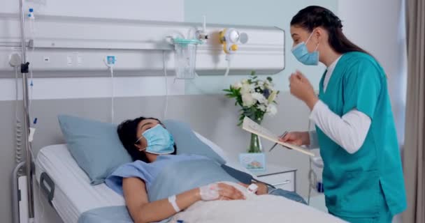Hemşire Yüz Maskesi Takın Hasta Için Hastayı Kurtarın Başarı Iyi — Stok video