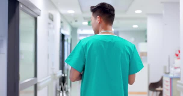 Espalda Médico Caminando Pasillo Hospital Para Atención Médica Servicio Profesional — Vídeos de Stock
