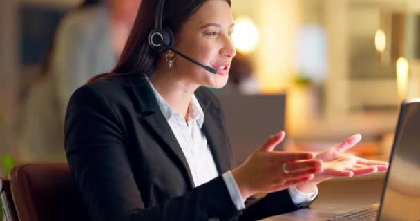 Callcenter Comunicação Entre Contato Conosco Mulher Telefonema Com Laptop Atendimento — Vídeo de Stock