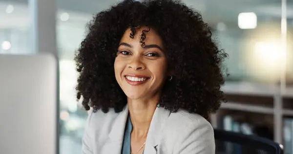 Professional face, happiness and office woman, consultant or accountant with career smile, job experience or pride. Corporate portrait, administration employee and laughing person for accounting work.