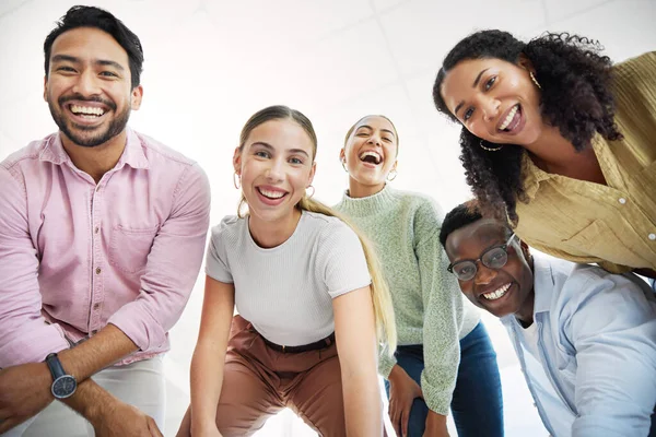 Smile Portrait Happy Employees Excited Team Building Together Colleagues Collaboration — Stock Photo, Image