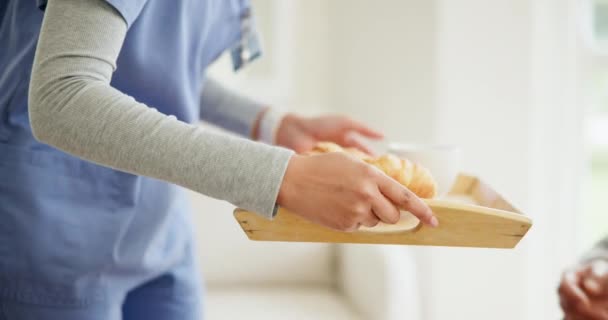 Manos Desayuno Cuidado Personas Mayores Con Una Enfermera Hogar Vida — Vídeos de Stock