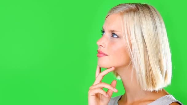 Green Screen Das Gesicht Einer Frau Und Das Denken Ideen — Stockvideo