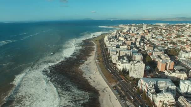 Пляж Будівлі Безпілотник Пейзаж Море Повітряним Видом Кейптаун Узбережжя Подорожі — стокове відео
