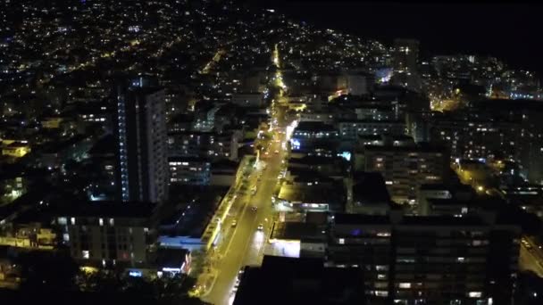 City Street Night Lights Drone Pov Travel Transportation Commute Commercial — Stock Video