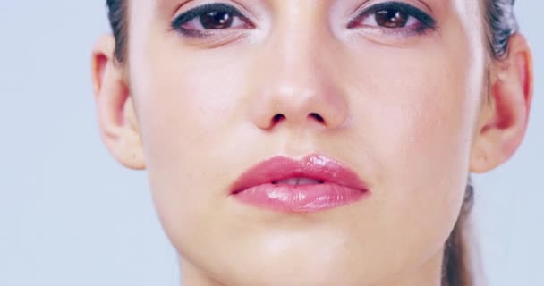 Skönhet Kosmetika Studio Ansikte Och Kvinna Med Slät Hud Wellness — Stockvideo