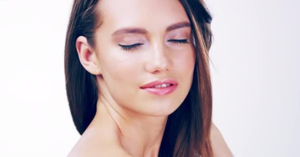 Face Hair Care Woman Volume Luxury Texture Treatment White Studio Video Clip