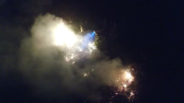 Drone Fogo Florestal Bombeiro Fumaça Chamas Perigo Com Coragem Destemido — Vídeo de Stock