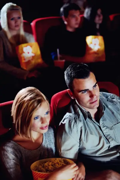 Cinema Watching Couple Popcorn Film Eating Romantic Date Together Movie Royalty Free Stock Images