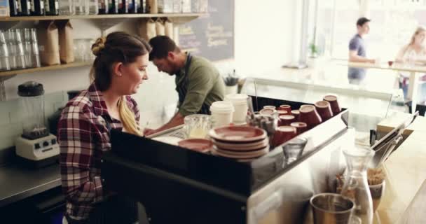 Кав Ярня Покупка Сервіс Клієнта Офіціанткою Еспресо Споживача Кафе Або — стокове відео