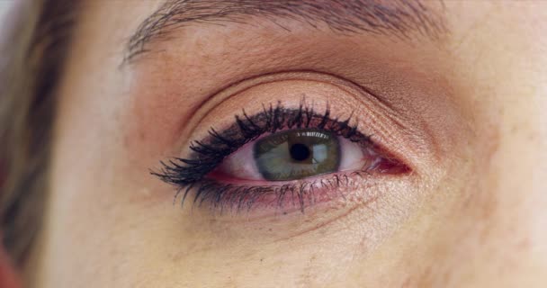 Beleza Close Rosto Olho Mulher Visão Optometria Saúde Pele Piscar — Vídeo de Stock