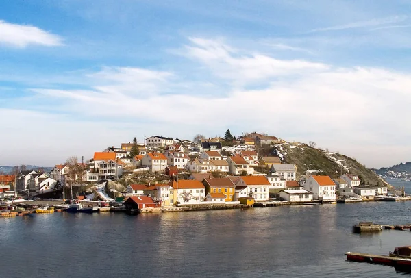 Ostrov Voda Domy Oceánu Norsku Evropě Turistice Cestování Nebo Dovolené — Stock fotografie
