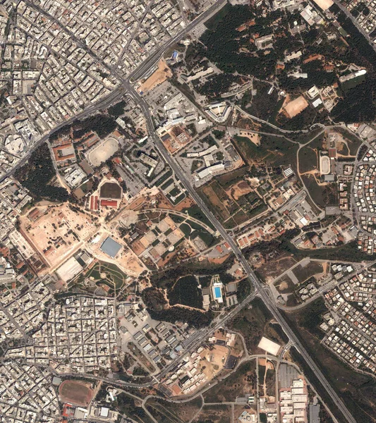 Cidade Aérea Linhas Mapa Vista Por Satélite Estrada Urbana Construção — Fotografia de Stock