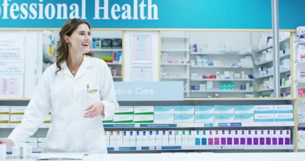 Apotheker Winkel Klant Recept Ondersteuning Verwijzingsbrief Medicatie Met Artsen Nota — Stockvideo
