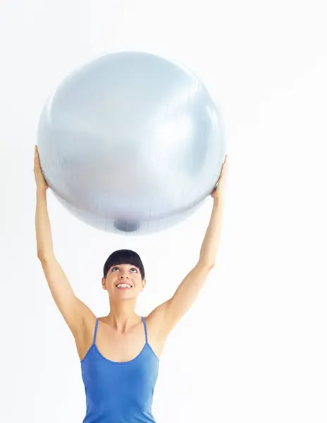 Kvinne Mosjon Eller Ball Med Strekking Pilates Mosjon Eller Trening – stockfoto