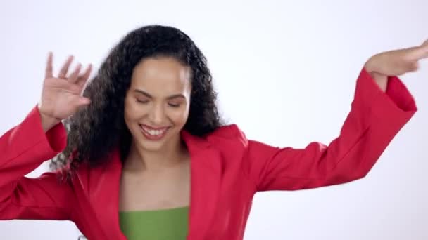 Dans Vrolijke Jonge Vrouw Studio Met Muziek Afspeellijst Album Voor — Stockvideo