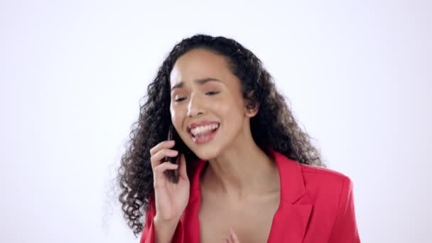 Aufgeregte Geschäftsfrau Telefongespräch Und Atelier Mit Lächeln Lachen Und Reden — Stockvideo