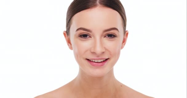 Kobieta Piękno Skóra Twarzą Uśmiech Czystej Pielęgnacji Skóry Naturalne Kosmetyki — Wideo stockowe